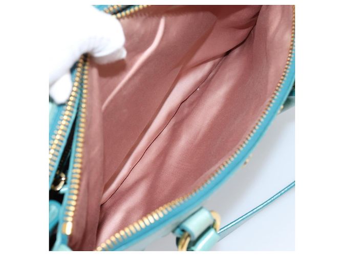Bolsa de mão Miu Miu em couro 2way azul tom dourado Auth 206643V - vista 25