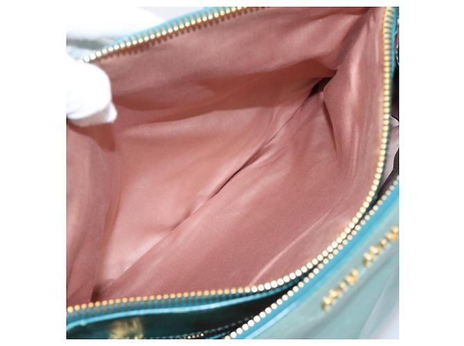 Bolsa de mão Miu Miu em couro 2way azul tom dourado Auth 206643V - vista 27