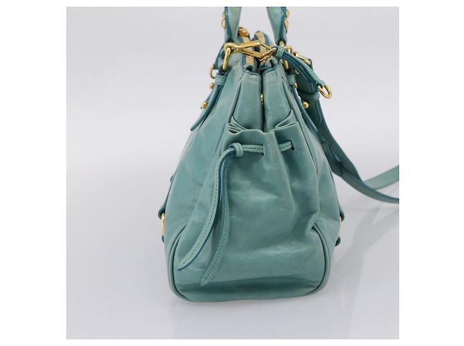 Bolsa de mão Miu Miu em couro 2way azul tom dourado Auth 206643V - vista 3