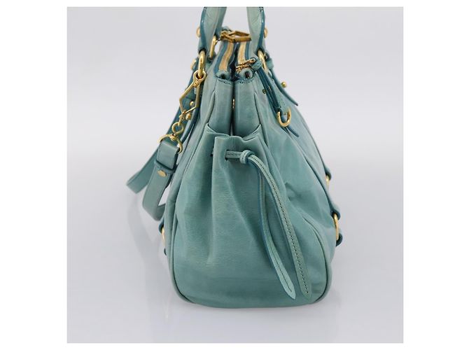 Bolsa de mão Miu Miu em couro 2way azul tom dourado Auth 206643V - vista 4