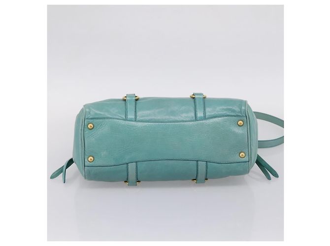 Bolsa de mão Miu Miu em couro 2way azul tom dourado Auth 206643V - vista 5