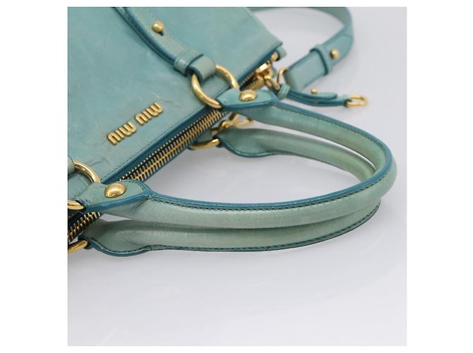 Bolsa de mão Miu Miu em couro 2way azul tom dourado Auth 206643V - vista 7