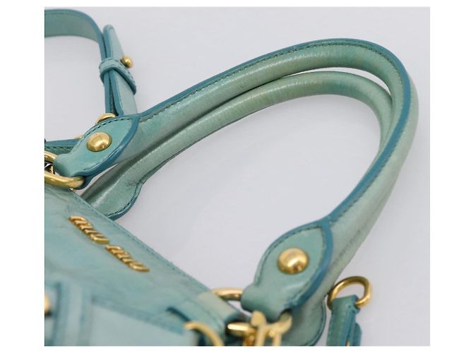 Bolsa de mão Miu Miu em couro 2way azul tom dourado Auth 206643V - vista 8