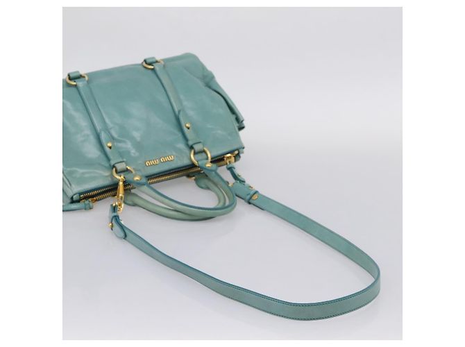 Bolsa de mão Miu Miu em couro 2way azul tom dourado Auth 206643V - vista 9