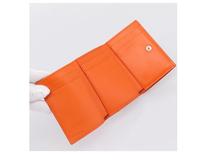 LOEWE Kompaktes Portemonnaie Leder Orange Silber Auth 207651V - Ansicht 8