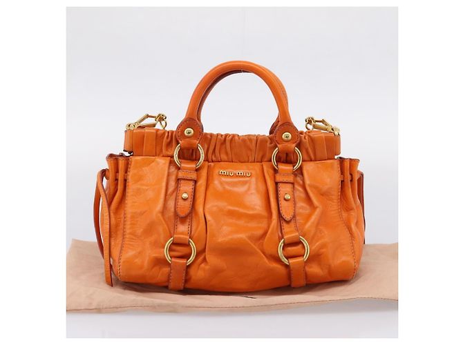 Borsa a mano Miu Miu con fiocco laterale in pelle 2way Orange Gold Auth am12762V D'oro Arancione - vista 12