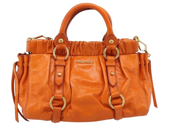 Borsa a mano Miu Miu con fiocco laterale in pelle 2way Orange Gold Auth am12762V D'oro Arancione - vista 13