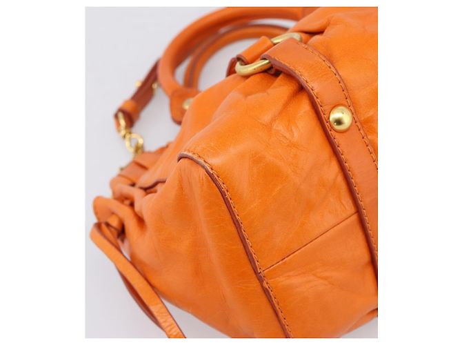 Borsa a mano Miu Miu con fiocco laterale in pelle 2way Orange Gold Auth am12762V D'oro Arancione - vista 17