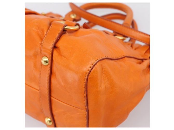 Borsa a mano Miu Miu con fiocco laterale in pelle 2way Orange Gold Auth am12762V D'oro Arancione - vista 18