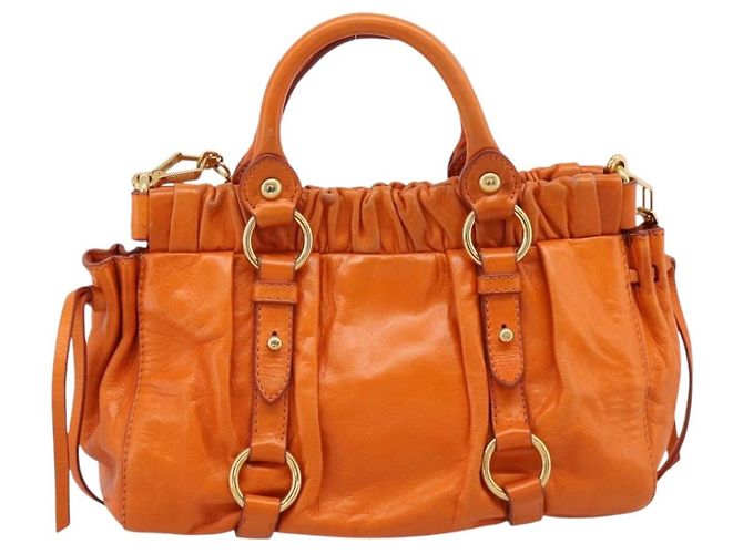 Borsa a mano Miu Miu con fiocco laterale in pelle 2way Orange Gold Auth am12762V D'oro Arancione - vista 2