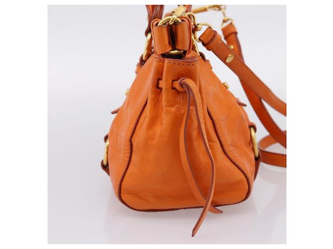 Borsa a mano Miu Miu con fiocco laterale in pelle 2way Orange Gold Auth am12762V D'oro Arancione - vista 3