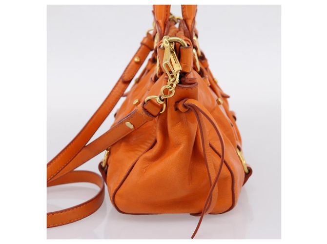 Borsa a mano Miu Miu con fiocco laterale in pelle 2way Orange Gold Auth am12762V D'oro Arancione - vista 4