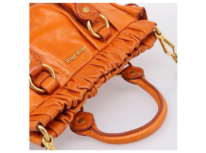 Borsa a mano Miu Miu con fiocco laterale in pelle 2way Orange Gold Auth am12762V D'oro Arancione - vista 6