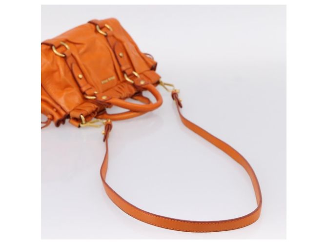 Borsa a mano Miu Miu con fiocco laterale in pelle 2way Orange Gold Auth am12762V D'oro Arancione - vista 8