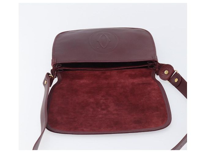 Borsa a tracolla Cartier in pelle Bordeaux tono oro Auth BA16089 Bordò - vista 15
