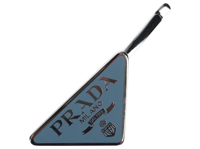 PRADA Haarklammern 2er Set Haarspangen Metall Silber Blau Auth 206677M - Ansicht 2