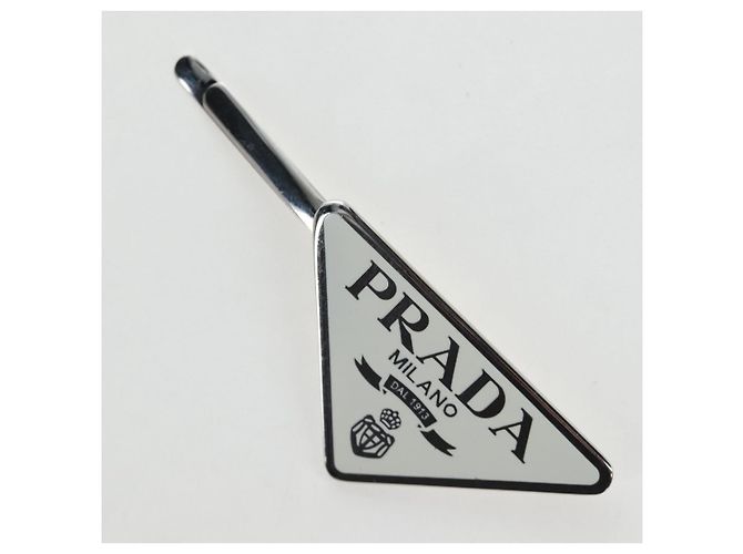 PRADA Haarklammern 2er Set Haarspangen Metall Silber Blau Auth 206677M - Ansicht 7