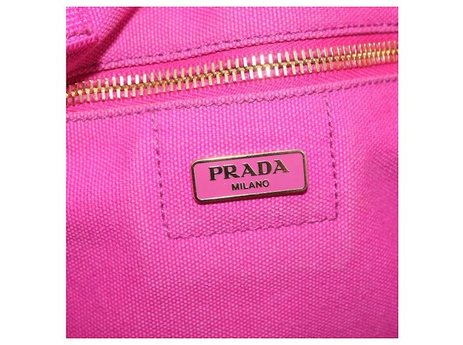 Bolso de mano PRADA Canapa L Canvas Rosa Oro Auth 206733A Dorado - vista 16