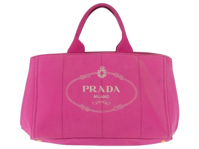 Bolso de mano PRADA Canapa L Canvas Rosa Oro Auth 206733A Dorado - vista 2