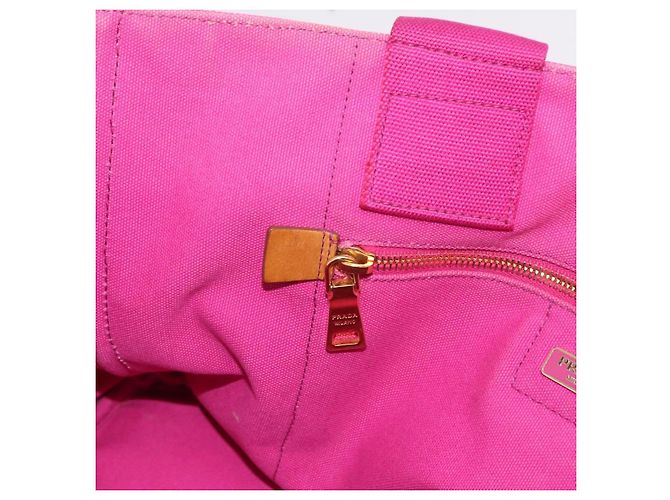 Bolso de mano PRADA Canapa L Canvas Rosa Oro Auth 206733A Dorado - vista 20