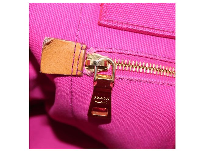 Bolso de mano PRADA Canapa L Canvas Rosa Oro Auth 206733A Dorado - vista 22