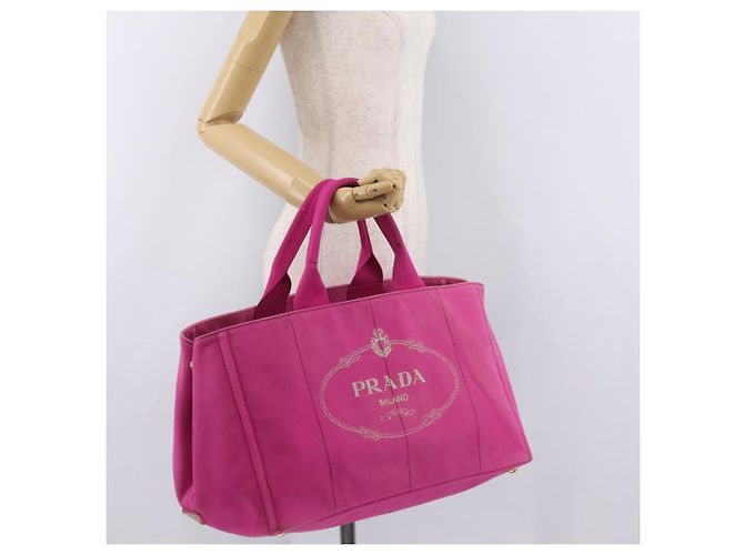 Bolso de mano PRADA Canapa L Canvas Rosa Oro Auth 206733A Dorado - vista 25