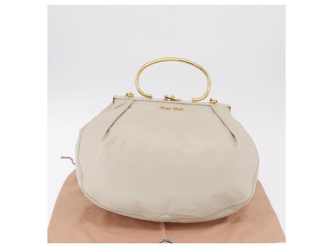 Bolso de mano Miu Miu de cuero 2way White Gold Auth 167659M Blanco Dorado - vista 12