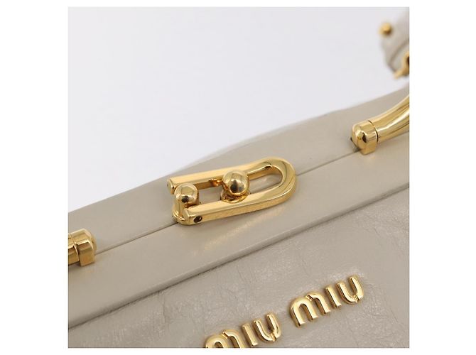 Bolso de mano Miu Miu de cuero 2way White Gold Auth 167659M Blanco Dorado - vista 22