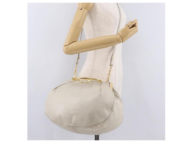 Bolso de mano Miu Miu de cuero 2way White Gold Auth 167659M Blanco Dorado - vista 28