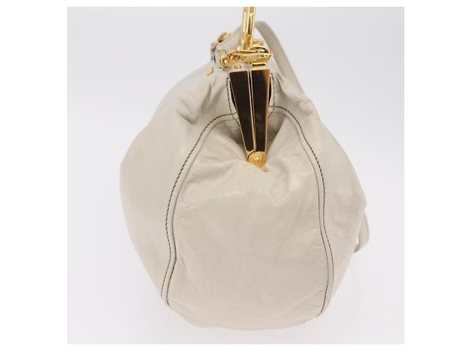 Bolso de mano Miu Miu de cuero 2way White Gold Auth 167659M Blanco Dorado - vista 3