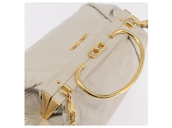 Bolso de mano Miu Miu de cuero 2way White Gold Auth 167659M Blanco Dorado - vista 6