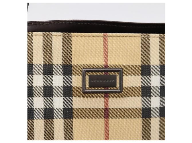 Bolso Tote BURBERRY Nova Check PVC Beige Silver Auth 205379 Plata - vista 14