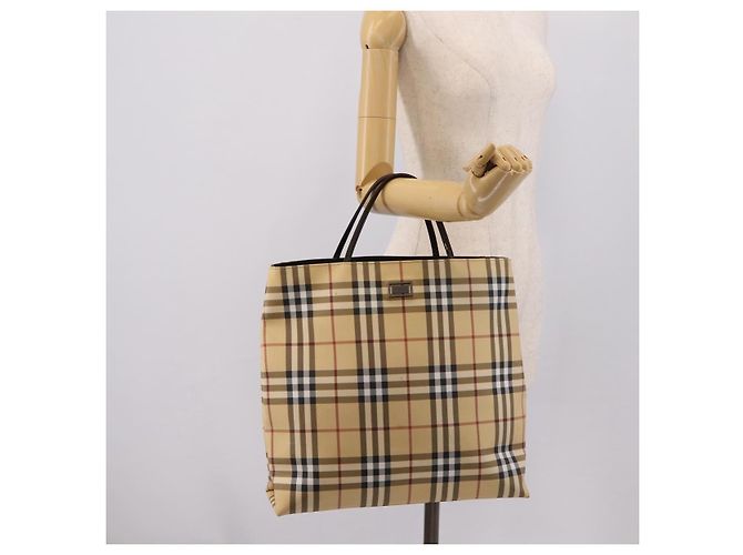 Bolso Tote BURBERRY Nova Check PVC Beige Silver Auth 205379 Plata - vista 22