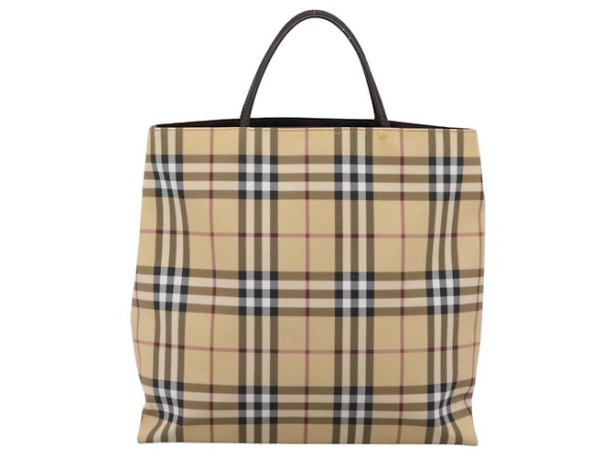 Bolso Tote BURBERRY Nova Check PVC Beige Silver Auth 205379 Plata - vista 3