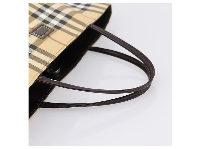 Bolso Tote BURBERRY Nova Check PVC Beige Silver Auth 205379 Plata - vista 7
