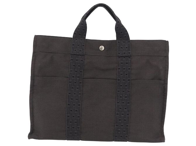 Hermès Sac à main HERMES Her Line MM Canvas Gris Argent Auth 202502A Marron Argenté - vue 2