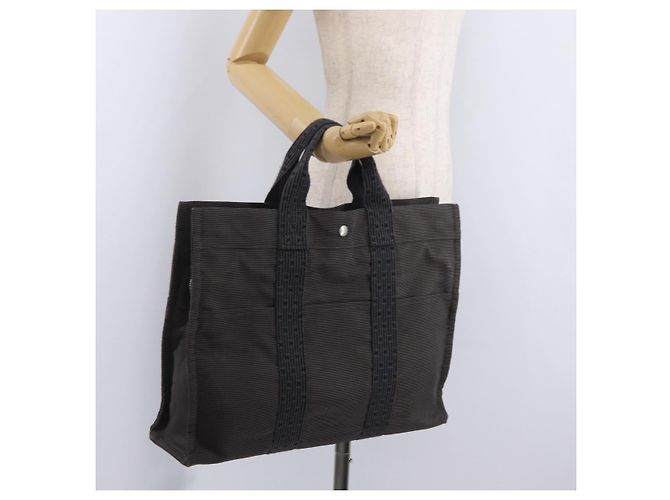 Hermès Sac à main HERMES Her Line MM Canvas Gris Argent Auth 202502A Marron Argenté - vue 23
