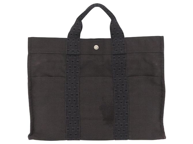 Hermès Sac à main HERMES Her Line MM Canvas Gris Argent Auth 202502A Marron Argenté - vue 3