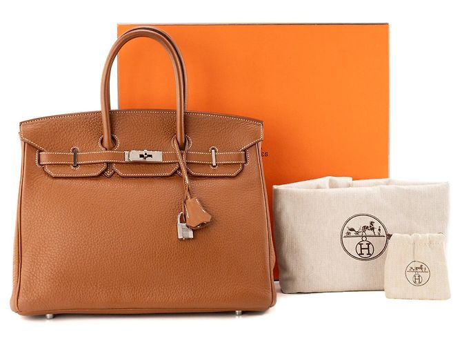 HERMÈS - Borsa a mano Hermès Birkin 35 in pelle clémence marrone gold - vista 14