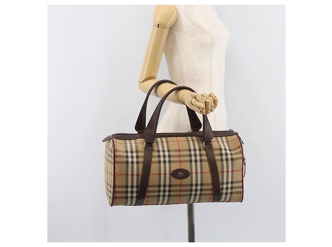Burberrys Nova Check Boston Bag Canvas Beige Gold Ton Auth BA16134 - Ansicht 21