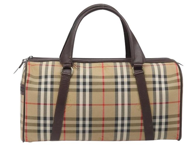 Burberrys Nova Check Boston Bag Canvas Beige Gold Ton Auth BA16134 - Ansicht 3