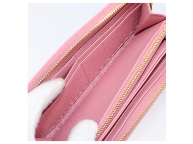 Saffiano Portafoglio lungo PRADA in pelle Safiano Pink Gold Auth 206818A Rosa D'oro - vista 21