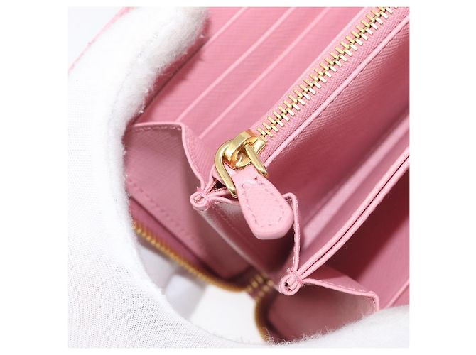 Saffiano Portafoglio lungo PRADA in pelle Safiano Pink Gold Auth 206818A Rosa D'oro - vista 22