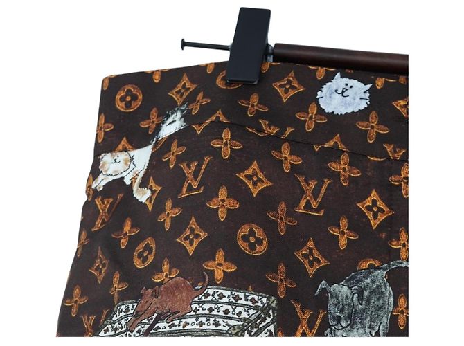 LOUIS VUITTON Catgram Shorts Hose Seide 40 Brown LV Auth BA15775SAM Braun - Ansicht 2