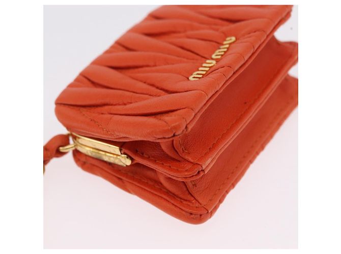 Miu Miu Sword Wallet Matelassé mit Leder-Charm Orange Goldfarben Auth 167697M - Ansicht 16