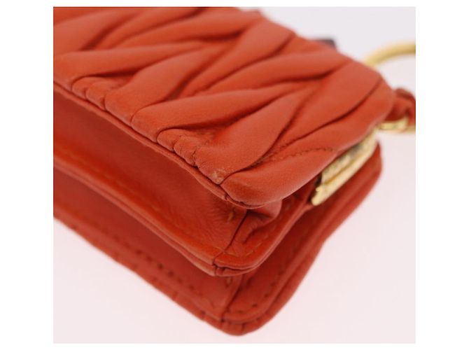 Miu Miu Sword Wallet Matelassé mit Leder-Charm Orange Goldfarben Auth 167697M - Ansicht 19