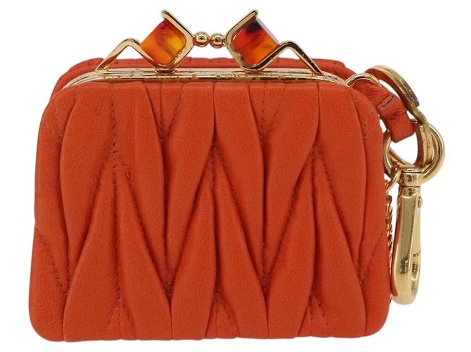 Miu Miu Sword Wallet Matelassé mit Leder-Charm Orange Goldfarben Auth 167697M - Ansicht 2