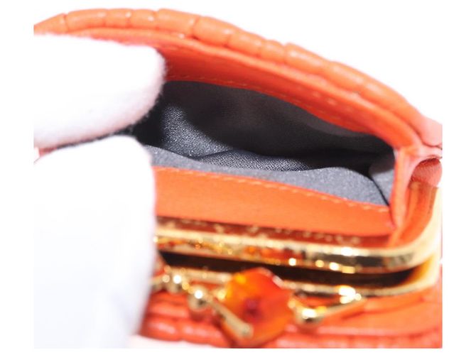 Miu Miu Sword Wallet Matelassé mit Leder-Charm Orange Goldfarben Auth 167697M - Ansicht 23
