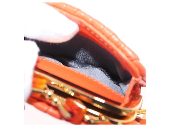 Miu Miu Sword Wallet Matelassé mit Leder-Charm Orange Goldfarben Auth 167697M - Ansicht 24