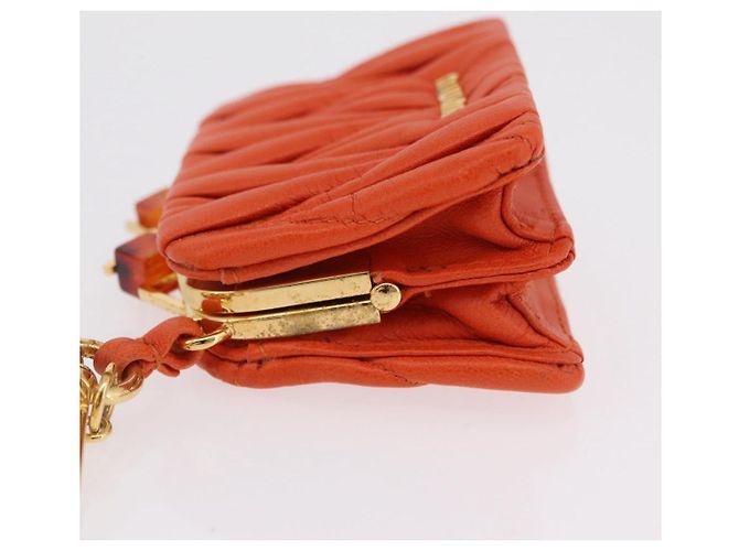 Miu Miu Sword Wallet Matelassé mit Leder-Charm Orange Goldfarben Auth 167697M - Ansicht 5